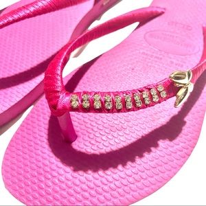 Embellished Pink Havaianas With Crystals Size 8